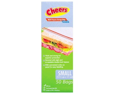 Cheers Multi-Purpose Storage Bags Double Seal Small (17.5cm x 17cm) 50 Bags