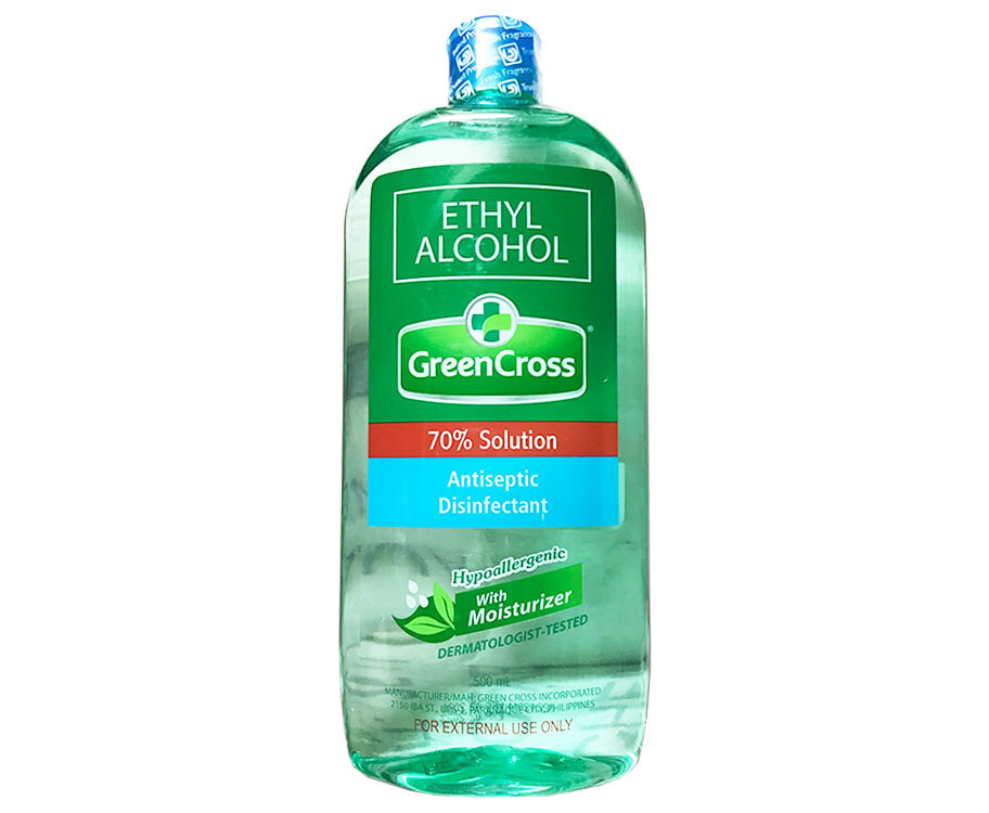 Green Cross Ethyl Alcohol 70% Solution Antiseptic Disinfectant Hypoallergenic with Moisturizer 500mL