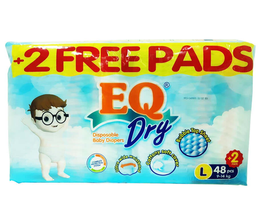 EQ Dry Disposable Baby Diapers L 9-14kgs 50 Pads