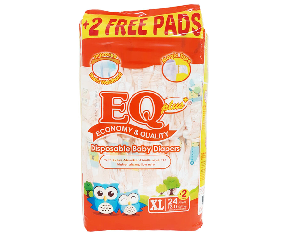 EQ Plus Disposable Baby Diapers XL 12-16kgs 26 Pads
