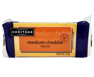 American Heritage Medium Cheddar Cheese 226g