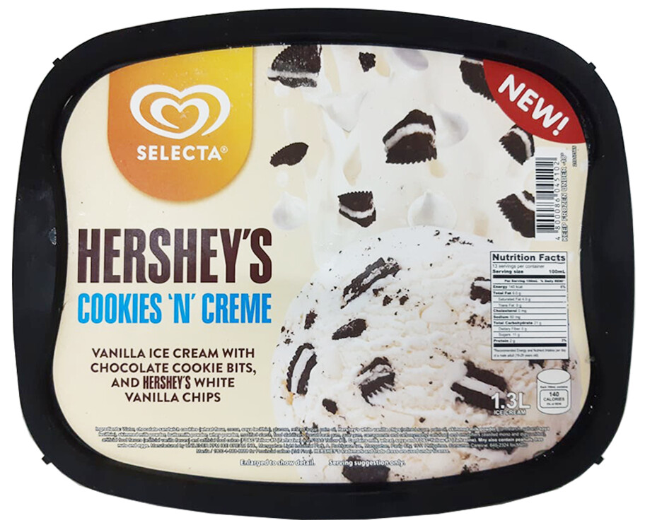 Selecta Hershey's Cookies 'n Creme Vanilla Ice Cream with Chocolate Cookie Bits and Hershey's White Vanilla Chips 1.3L