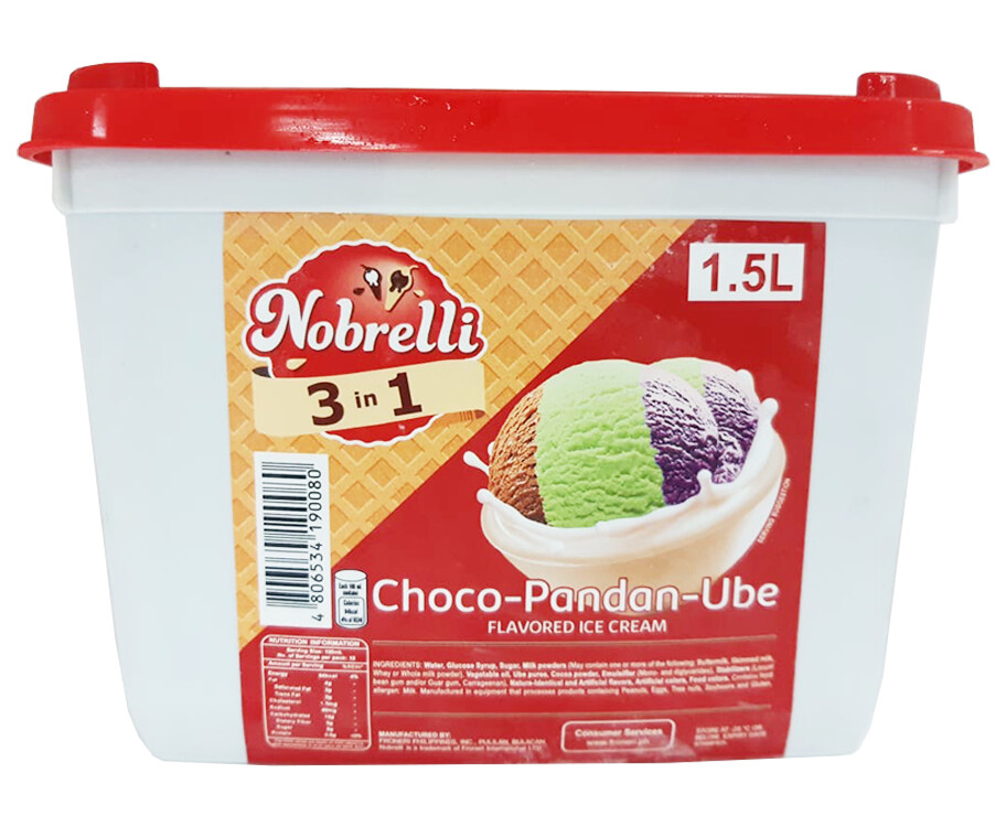 Nobrelli 3-in-1 Choco-Pandan-Ube Flavored Ice Cream 1.5L