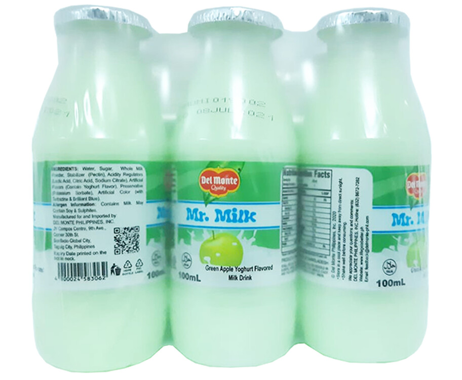 Del Monte Mr. Milk Green Apple Yoghurt Flavored Milk Drink (6 Packs x 100mL)