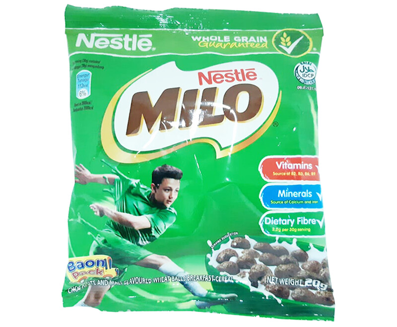 Nestlé Milo Chocolate and Malt Flavoured Wheat Balls Breakfast Cereal Baon Pack 20g