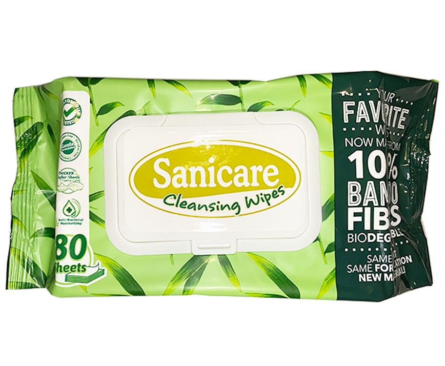 Sanicare Cleansing Wipes 100% Bamboo Fibers 80 Sheets