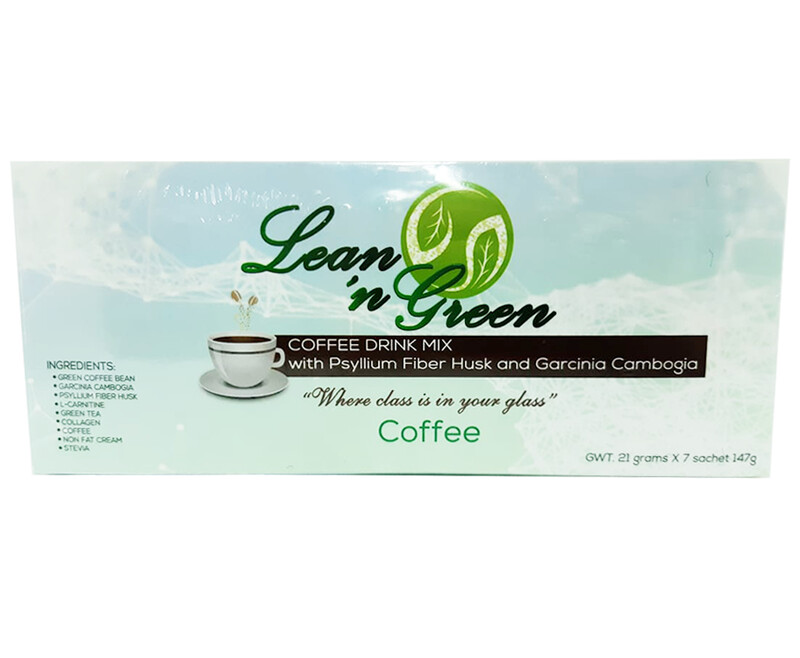 Lean &#39;n Green Coffee Drink Mix With Psyllium Fiber Husk and Garcinia Cambogia (7 Sachets x 21g)