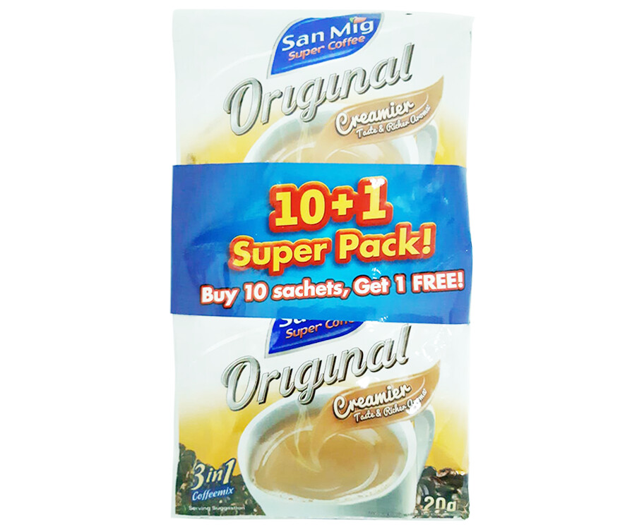 San Mig Super Coffee Original 3-in-1 Coffee Mix Super Pack (10 + 1 Packs x 20g)