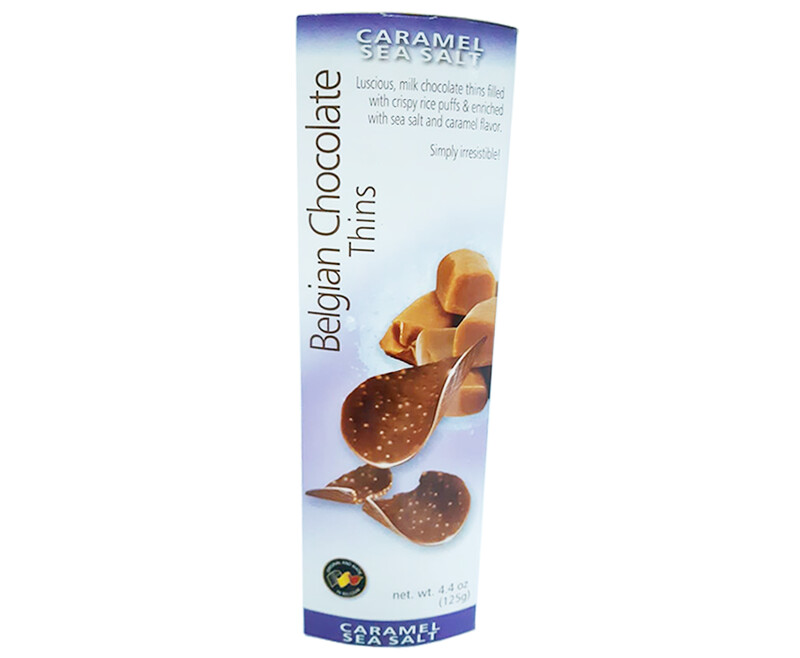 Belgian Chocolate Thins Caramel Sea Salt 125g