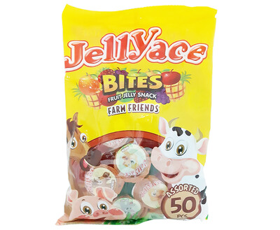 Jellyace Bites Fruit Jelly Snack Farm Friends Assorted (50 Packs x 12g)