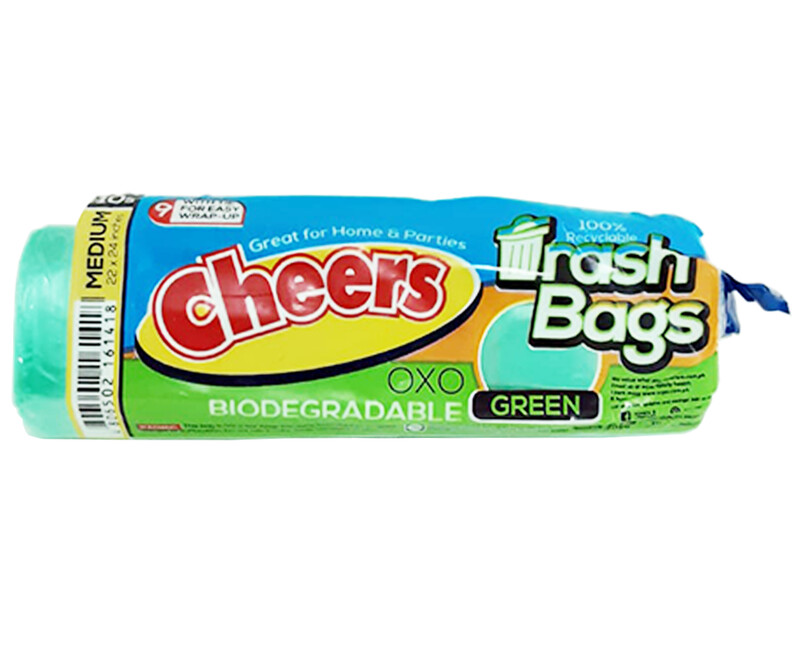 Cheers Biodegradable Trash Bags Medium 22x24 Inches Green