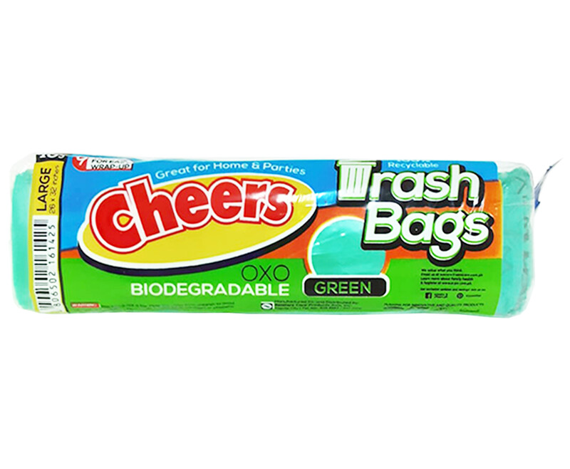 Cheers Biodegradable Trash Bags Large 26x32 Inches Green