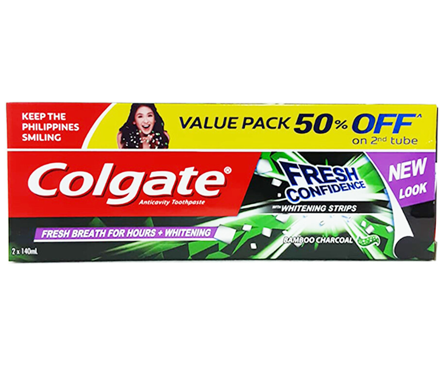 Colgate Anticavity Toothpaste Fresh Confidence with Whitening Strips Bamboo Charcoal (2 Packs x 140mL)