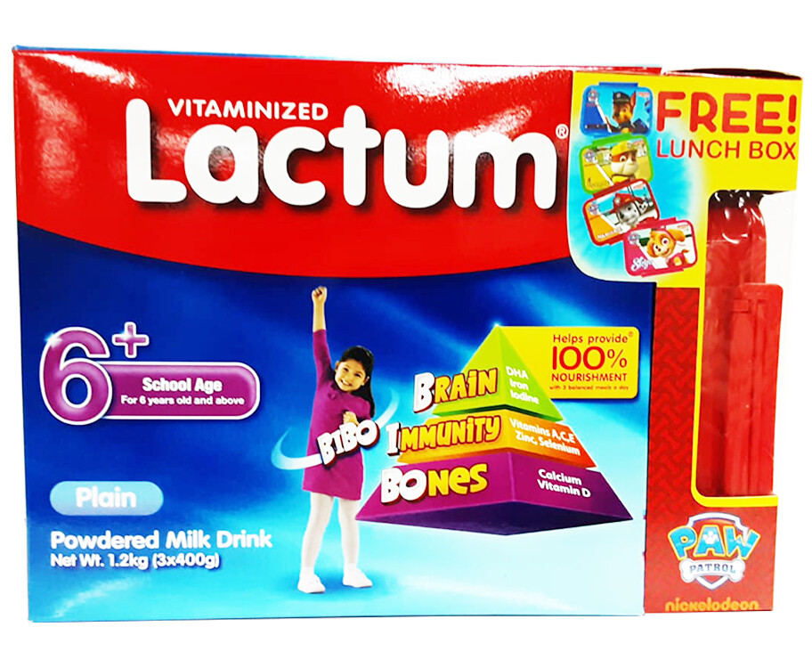 Lactum Vitaminized Plain Powdered Milk Drink 6+ School Age 1.2kg (3 Packs x 400g)