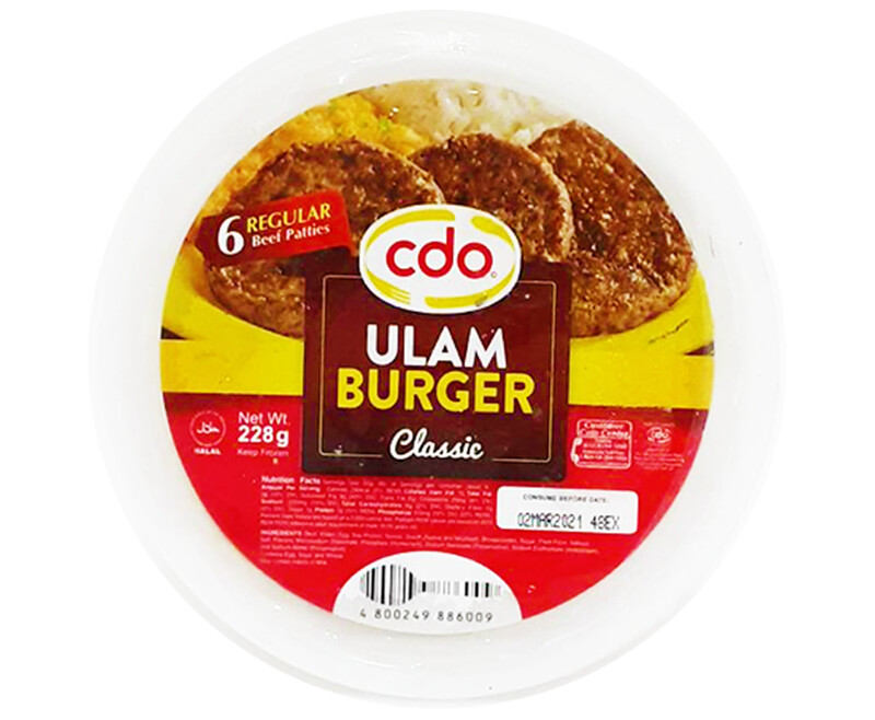 CDO Ulam Burger Classic 6 Regular Beef Patties 228g