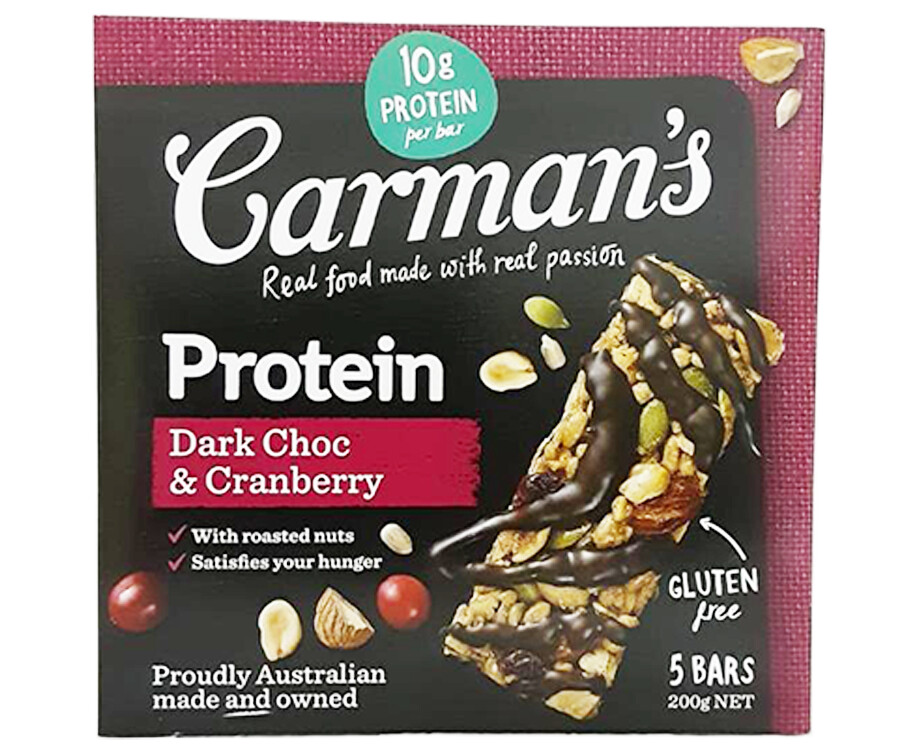 Carman's Protein Dark Choc & Cranberry 5 bars 200g