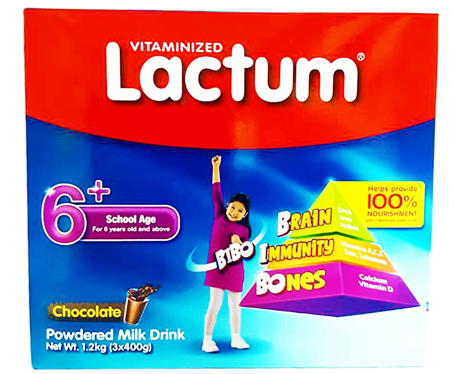 Lactum Vitaminized 6+ Chocolate Powdered Milk Drink (3 Packs x 400g) 1.2kg