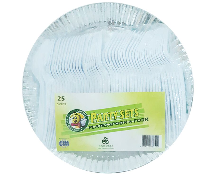 HappyBee Party Sets Plates, Spoon &amp; Fork 25 Pieces