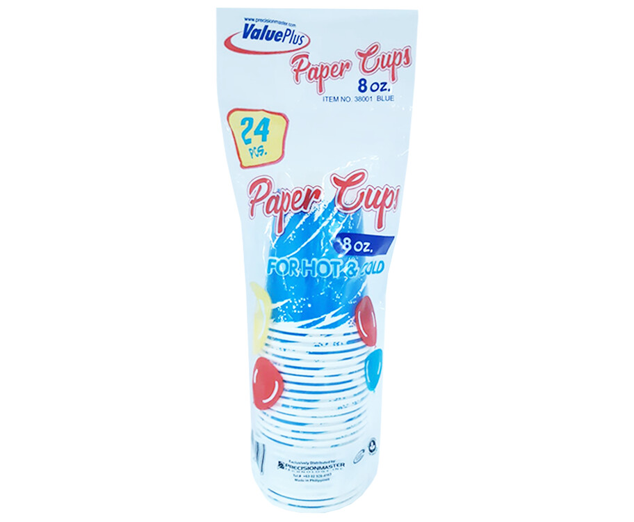 ValuePlus Paper Cups For Hot &amp; Cold Blue 8oz 24 Pieces