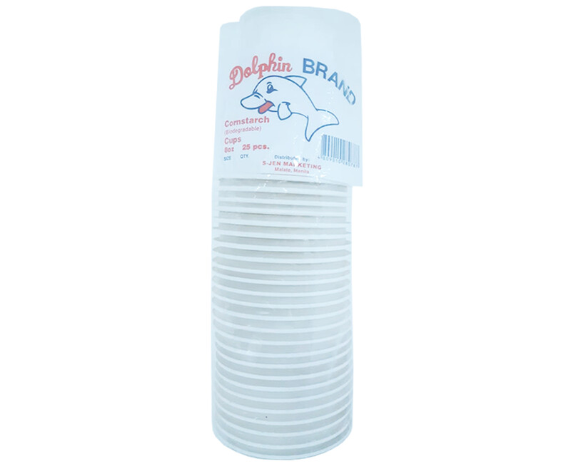 Dolphin Brand Cornstarch (Biodegradable) Cups 8oz 25 Pieces