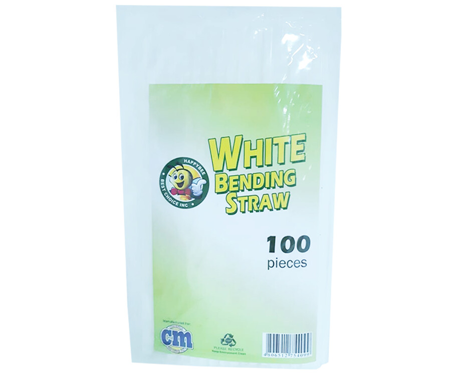 HappyBee White Bending Straw 100 Pieces