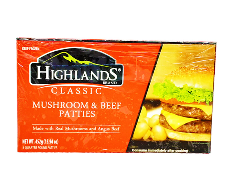 Highlands Classic Mushroom & Beef Patties Made with Real Mushrooms and