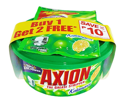 Axion Ultra The Grease Stripper Dishwashing Paste Kalamansi 350g + Free Dishwashing Liquid Kalamansi (2 Sachet x 20mL)