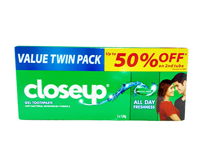 Closeup Gel Toothpaste Anti-Bacterial Mouthwash Formula Menthol Fresh Value Twin Pack (2 Packs x 120g)