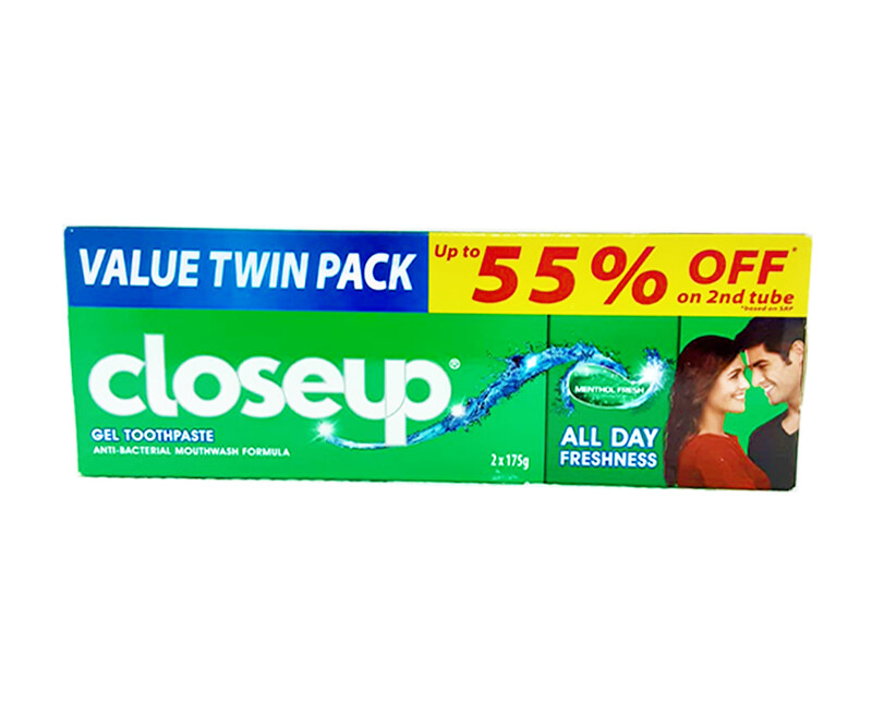 Closeup Gel Toothpaste Anti-Bacterial Mouthwash Formula Menthol Fresh Value Twin Pack (2 Tubes x 175g)
