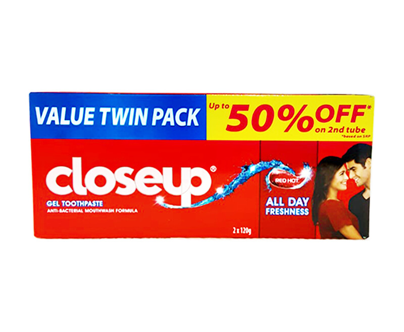 Closeup Gel Toothpaste Anti-Bacterial Mouthwash Formula Red Hot Value Twin Pack (2 Packs x 120g)