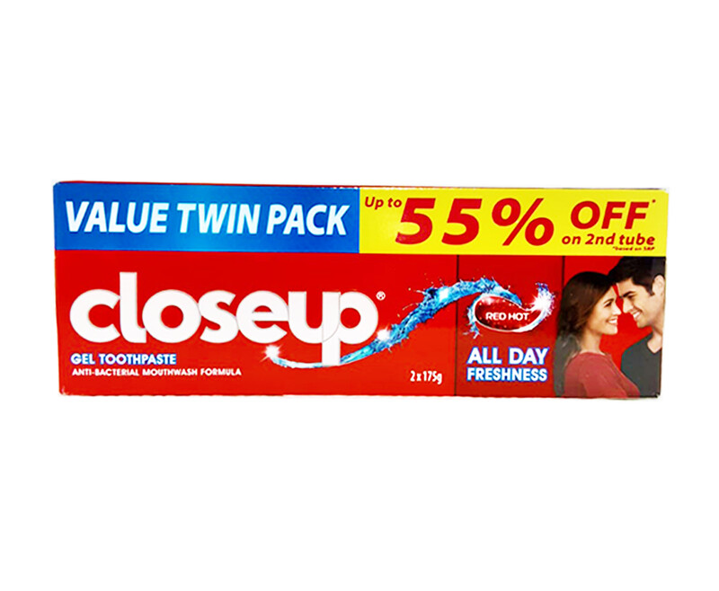 Closeup Gel Toothpaste Anti-Bacterial Mouthwash Formula Red Hot Value Twin Pack (2 Packs x 175g)