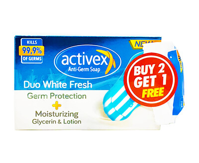 Activex Anti-Germ Soap Duo White Fresh Germ Protection + Moisturizing Glycerin & Lotion (2 Packs x 90g) + Free (1 Pack x 60g)