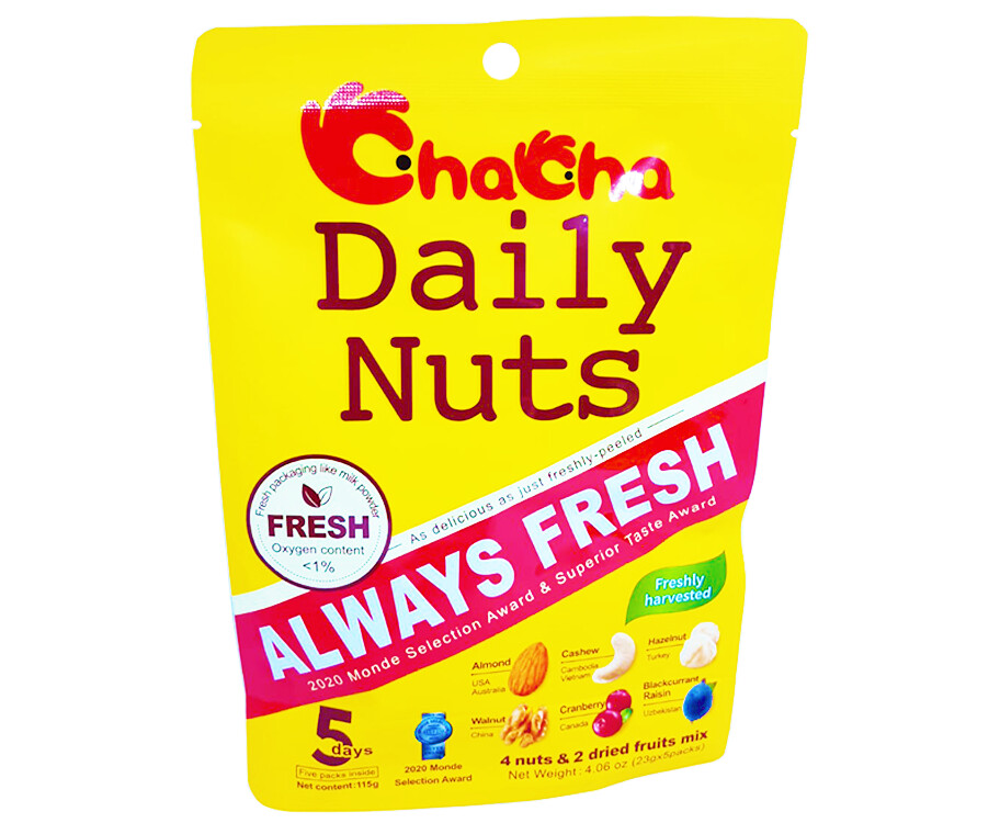ChaCha Daily Nuts 4 Nuts &amp; 2 Dried Fruits Mix (5 Packs x 23g)