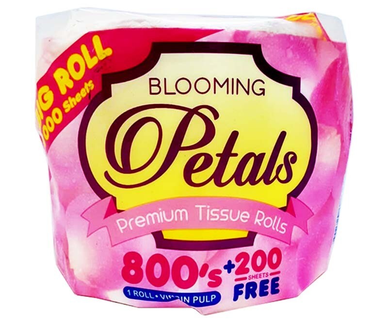 Blooming Petals Premium Tissue Rolls Solo 2-Ply 1000 Sheets 400 Pulls 