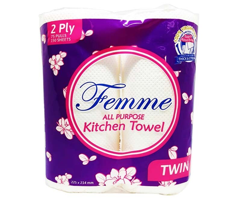 Femme All Purpose Kitchen Towel Twin Pack 2-Ply 75 Pulls 150 Sheets