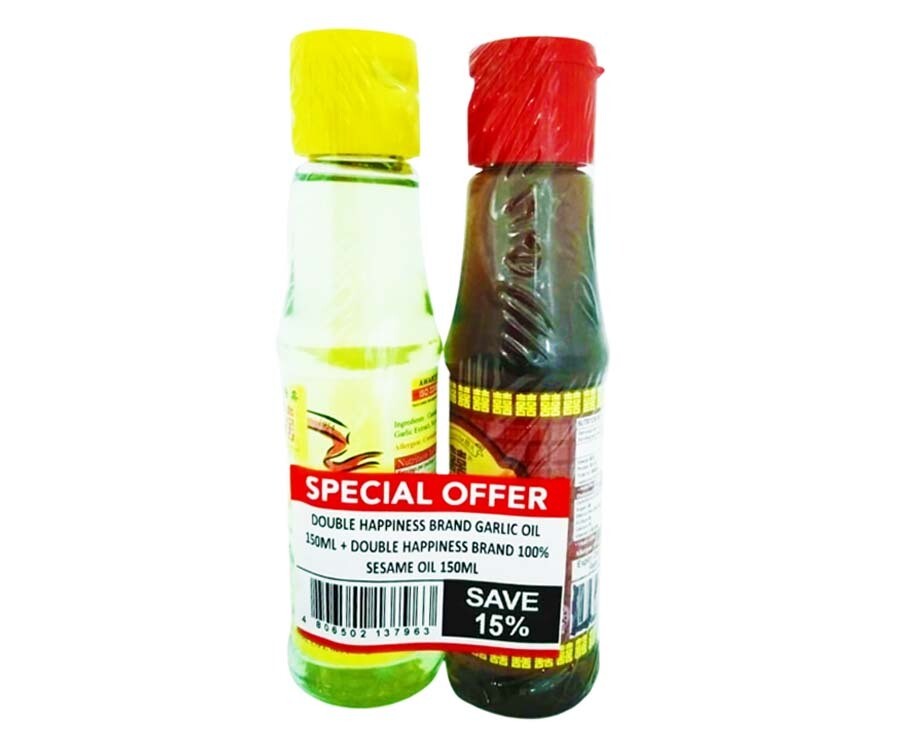 Double Happiness Brand Garlic Oil 150mL + Double Happiness Brand 100% Sesame Oil 150mL 
