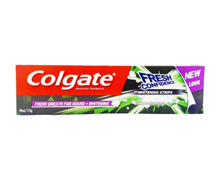 Colgate Anticavity Toothpaste Fresh Confidence with Whitening Strips Bamboo Charcoal 90mL + Free Bamboo Charcoal Toothbrush