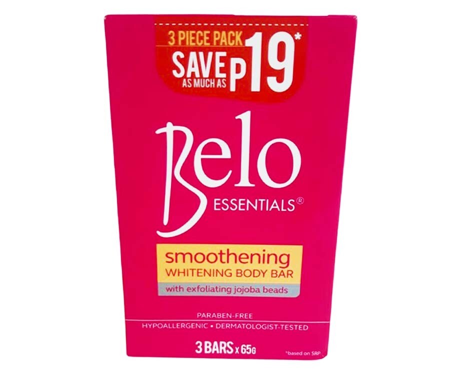 Belo Smoothening Whitening Body Bar With Exfoliating Jojoba Beads (3 Packs x 65g)