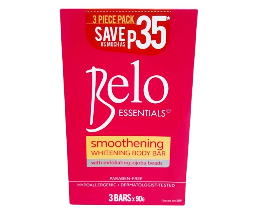 Belo Smoothening Whitening Body Bar With Exfoliating Jojoba Beads (3 Packs x 90g)
