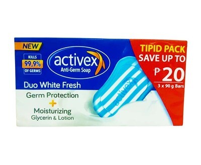 Activex Anti-Germ Soap Duo White Fresh Germ Protection + Moisturizing Glycerin & Lotion Tipid Pack (3 Packs x 90g)