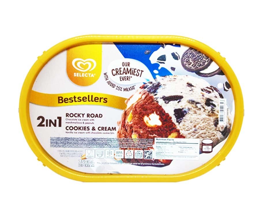 Selecta Bestsellers 2-in-1 Cookies &amp; Cream + Rocky Road 750mL