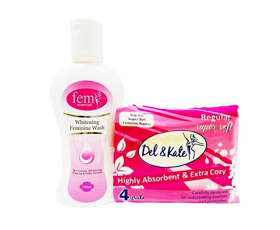 Fem Essential Whitening Feminine Wash + Del & Kate Regular 4 Pads