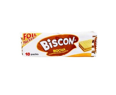 Biscon Mocha Cream-Filled Cracker Sandwich (10 Packs x 34g)