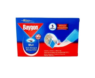 Baygon Mat Anti-Dengue Mosquitoes 1 Heater + 5 Mats (3g)