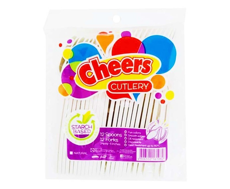 Cheers Cutlery Spoon &amp; Fork Natural 6 Inches 24 Pieces