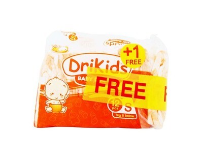 DriKids Baby Diapers 12+1 Pieces Small 7kg & Below