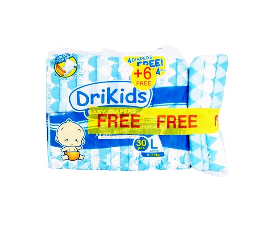 DriKids Baby Diapers 30+6 Pieces Large 9-14kg