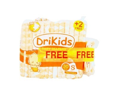 DriKids Baby Diapers 30+2 Pieces Small 7kg & Below