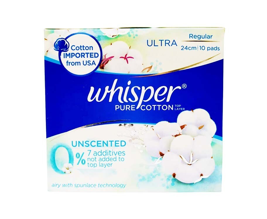 Whisper Pure Cotton Ultra Regular Unscented 10pads