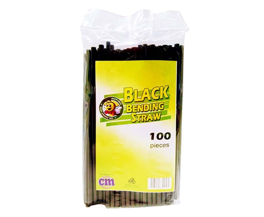 HappyBee Black Bending Straw 100 Pieces